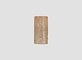 Cylinder seal with cultic scene, Neutral Chalcedony (Quartz), Assyrian