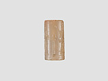 Cylinder seal with cultic scene, Neutral Chalcedony (Quartz), Assyrian
