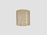 Cylinder seal with three-figure contest scene, Neutral Chalcedony (Quartz), Assyro-Babylonian