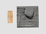 Cylinder seal with cultic scene, Neutral Chalcedony (Quartz), Assyrian
