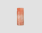 Cylinder seal with chariot war scene, Variegated and flawed pink and neutral Chalcedony (Quartz), Assyrian