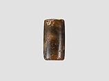 Cylinder seal with cultic scene, Mottled and flawed brown and white Chalcedony (Quartz), Assyro-Babylonian