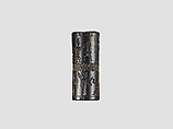 Cylinder seal and modern impression: royal figures approaching weather god; divinities, Hematite