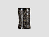 Cylinder seal and modern impression: rows of animals; falcons flanking goat, Taweret goddesses, Stone