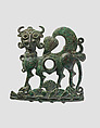 Horse bit cheekpiece in form of a winged, human-headed quadruped, Bronze alloy, traces of iron, lead, Iran