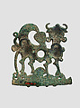 Horse bit cheekpiece in form of a winged, human-headed quadruped, Bronze alloy, traces of iron, lead, Iran