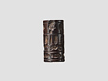 Cylinder seal and modern impression: four registers: hands, human and goat heads, Hematite