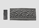 Cylinder seal and modern impression: Master of Animals between lions, griffins, Minoan genius, Hematite