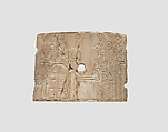 Incised cosmetic box fragments with a warrior and four women, Ivory, Assyrian
