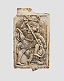 Furniture plaque carved in relief with a male figure slaying a griffin, Ivory, Assyrian
