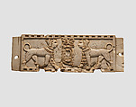 Cloisonné furniture plaque with two sphinxes flanking a cartouche, Ivory, Assyrian