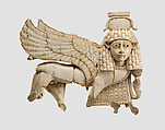 Openwork plaque with a striding sphinx, Ivory, Assyrian