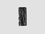 Cylinder seal and modern impression: lion and sphinx over an antelope, Black-grey steatite, Cypriot