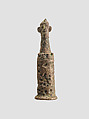 Stamp-cylinder seal with cultic scene, surmounted by (a plaster copy?) double-faced Pazuzu head, Copper/bronze alloy, plaster, Urartian
