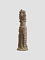 Stamp-cylinder seal with cultic scene, surmounted by (a plaster copy?) double-faced Pazuzu head, Copper/bronze alloy, plaster, Urartian