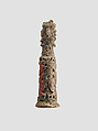 Stamp-cylinder seal with cultic scene, surmounted by (a plaster copy?) double-faced Pazuzu head, Copper/bronze alloy, plaster, Urartian