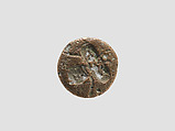 Stamp-cylinder seal with cultic scene, surmounted by (a plaster copy?) double-faced Pazuzu head, Copper/bronze alloy, plaster, Urartian