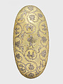 Oval bowl with grapevine scrolls inhabited by birds and animals, Silver, mercury gilding, Sasanian