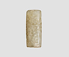 Cylinder seal with cultic scene, Flawed neutral Chalcedony (Quartz), Assyrian