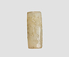 Cylinder seal with cultic scene, Flawed neutral Chalcedony (Quartz), Assyrian