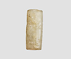 Cylinder seal with cultic scene, Flawed neutral Chalcedony (Quartz), Assyrian