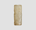 Cylinder seal with cultic scene, Flawed neutral Chalcedony (Quartz), Assyrian