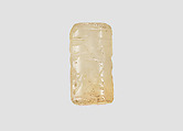 Cylinder seal with three-figure contest scene, Flawed neutral Chalcedony (Quartz), Assyrian