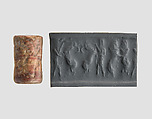 Cylinder seal, Marble, pink red, Akkadian