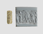 Cylinder seal with hunting scene, Faience, Assyrian