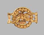 Belt adornment with an eagle and its prey, Gold, turquoise inlay, Parthian or Kushan