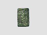 Cylinder seal and modern impression: goddess leading a worshiper to a seated deity; bull god, Quartzite, Old Assyrian Trading Colony