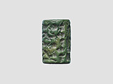 Cylinder seal and modern impression: goddess leading a worshiper to a seated deity; bull god, Quartzite, Old Assyrian Trading Colony