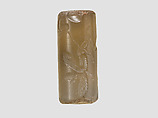 Cylinder seal with three-figure contest scene, Neutral Chalcedony (Quartz), Babylonian