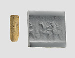 Cylinder seal with monsters or animals, Faience, Assyrian