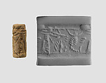 Cylinder seal with hunting scene, Faience, Assyrian