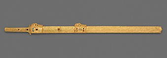 Sword and scabbard, Blade: iron; scabbard and hilt: gold over wood, garnets, glass-paste; guard: gilt-bronze, Sasanian