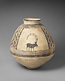 Storage jar decorated with mountain goats, Ceramic, paint