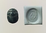 Scarab seal and modern impression: Osiris flanked by protective deities, Jasper, green