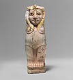 Furniture support: female sphinx with Hathor-style curls, Ivory (Hippopotamus), gold foil, Old Assyrian Trading Colony