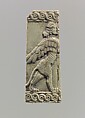 Pyxis fragment with a winged, human-headed lion, Ivory, Iran