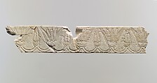 Incised furniture plaque with a frieze of lotus blossoms and buds, Ivory, paint traces, Assyrian