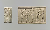 Cylinder seal and modern impression: battle of the gods, Shell, Akkadian