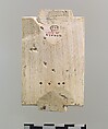 Furniture plaque carved in relief with a striding, ram-headed sphinx supported by two kneeling figures, Ivory, Assyrian