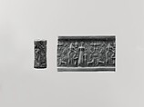 Cylinder seal and modern impression: demons and animals, Hematite