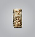 Cylinder seal and modern impression: seated goddess before figures carrying boxes, one placed on "altar", Marble, Sumerian