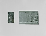 Cylinder seal: seated figure approached by a goddess leading a worshiper, Hematite, Neo-Sumerian