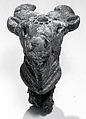Scepter in the shape of a bull's head, Copper alloy, iron, gold, Sasanian