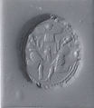 Stamp seal (scaraboid) with cultic scene
, Veined neutral Chalcedony (Quartz), Assyrian