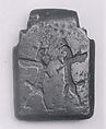 Amulet with fighting demons; on reverse: Ishtar enthroned and worshiper, Bronze, Assyrian