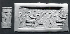 Cylinder seal with chariot hunting scene
, Egyptian Blue, Assyrian